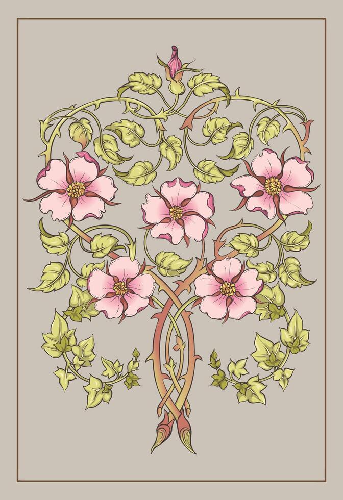 hand draw vintage style Art Nouveau botanical twine floral decorative border vector