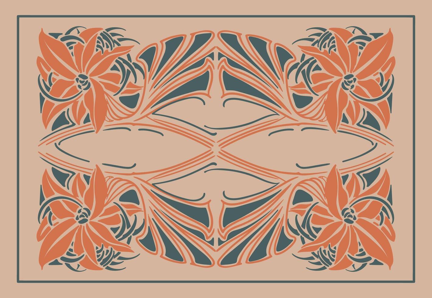 Hand drawn art nouveau floral frame background flat design vector