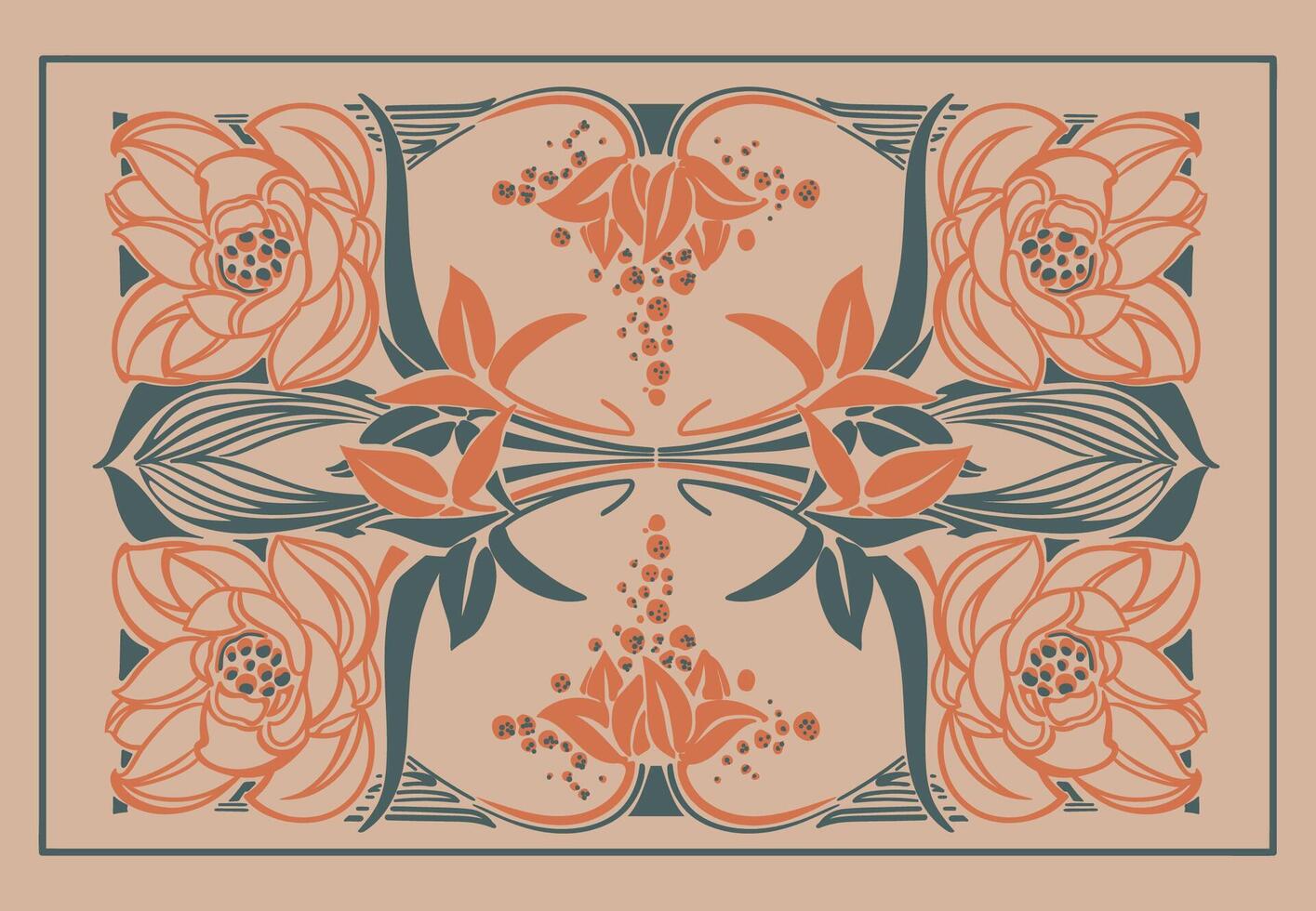 Hand drawn art nouveau floral frame background flat design vector