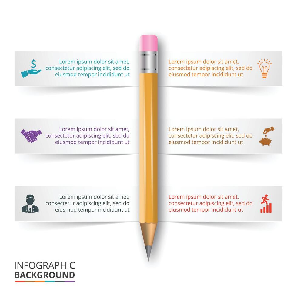 Pencil for infographic. Template for diagram, graph, presentation and chart. Education concept with 6 options, parts, steps or processes. Abstract background. vector