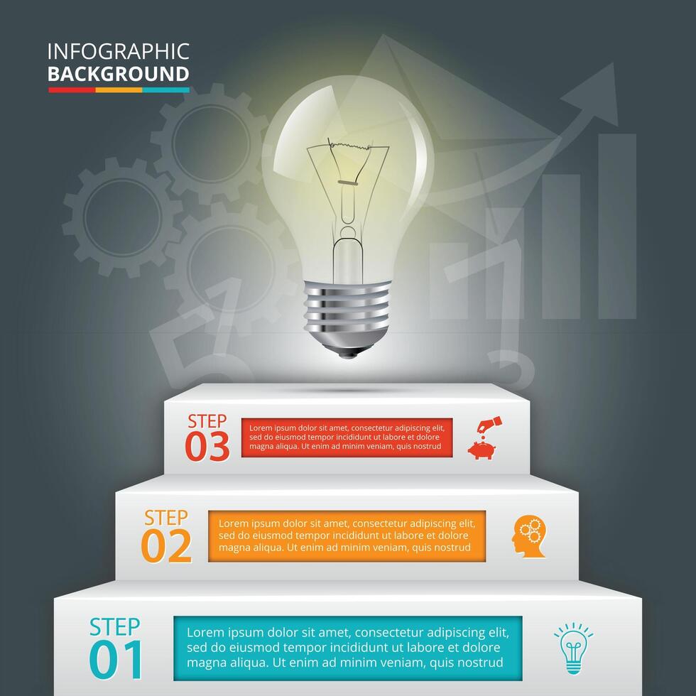 Business staircase conceptual infographic with lightbulb. Can be used for workflow layout, banner, number options, step up options, web design, diagram. vector
