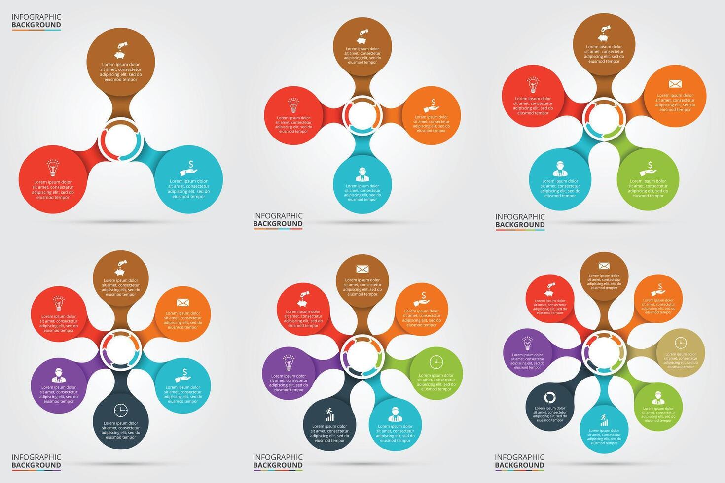 Circle element for infographic. Template for cycling diagram, graph, presentation and round chart. Business concept with 3, 4, 5, 6, 7, 8 options, parts, steps or processes. vector