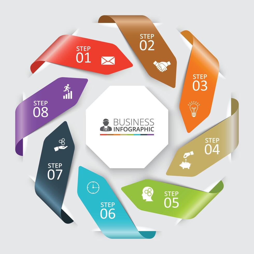 Arrows for infographic. Template for cycle diagram, graph, presentation and chart. Business concept with 8 options, parts, steps or processes. vector