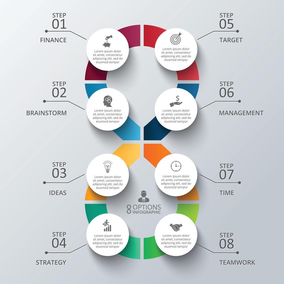 Figure 8 for infographics. Template for diagram, graph, presentation and chart. Business concept with 8 options, parts, steps or processes. Data visualization. vector