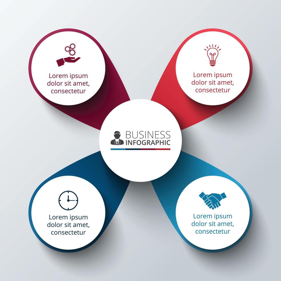 Circles infographic. Template for cycle diagram, graph, presentation and round chart. Business concept with 4 options, parts, steps or processes. Data visualization. vector