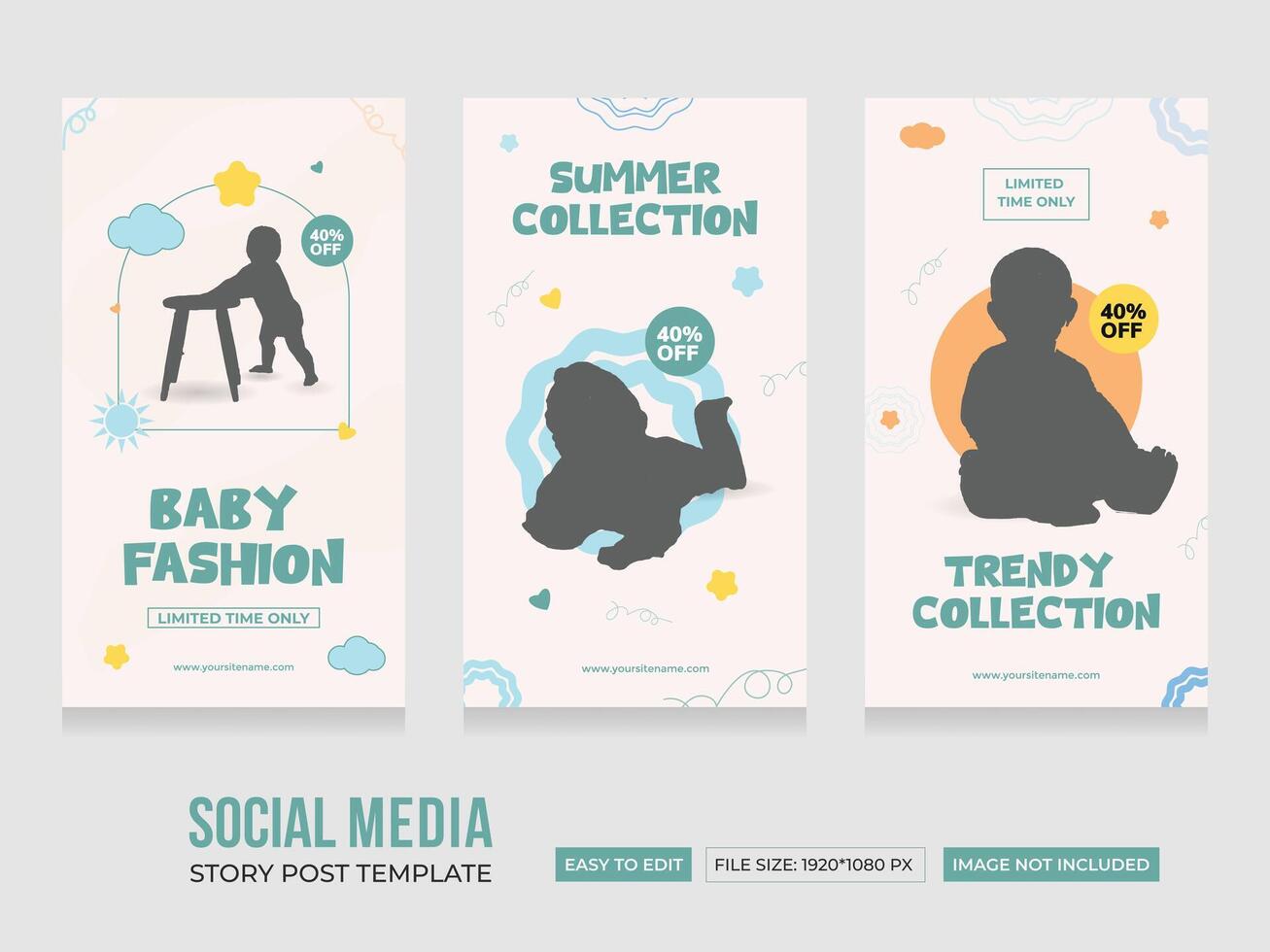Baby shop social media stories post. Modern and creative baby store story template. Abstract Minimalistic baby stories concept. EPS illustration vector