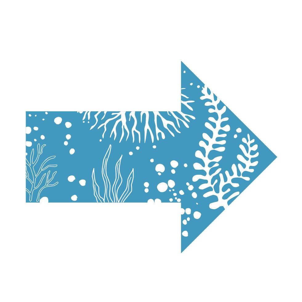 arrow direction to the right symbol with seaweed image and bubble water vector