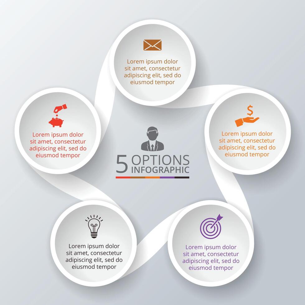 Circle element for infographic. Template for cycle diagram, graph, presentation and round chart. Business concept with 5 options, parts, steps or processes. vector