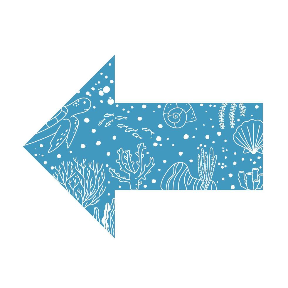 arrow direction to the left symbol with turtle and seaweed image vector
