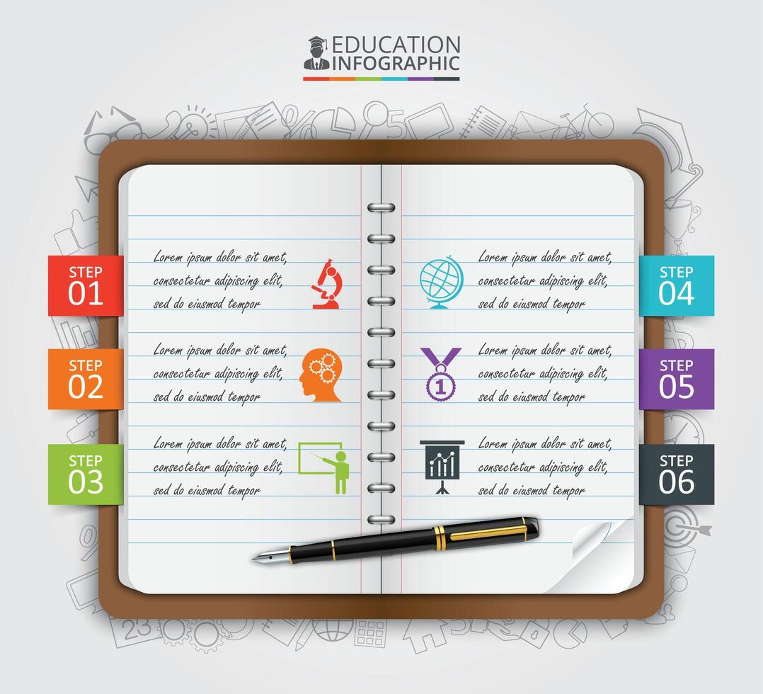 Note education infographic. Template for diagram, graph, presentation and chart. Business concept with 6 options, parts, steps or processes. Data visualization. vector
