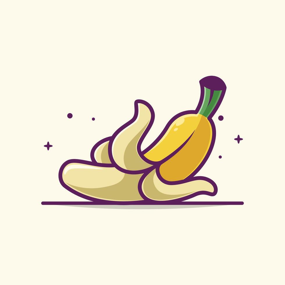 Peeled Banana Cartoon Illustration. vector