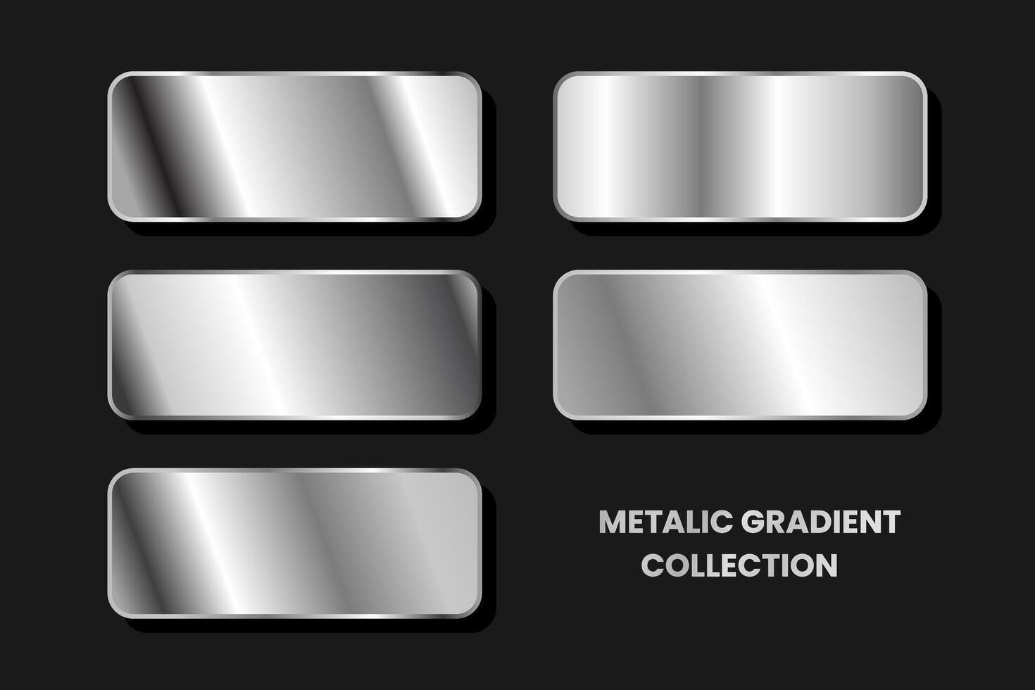 Collection of silver, chrome metallic gradient. vector