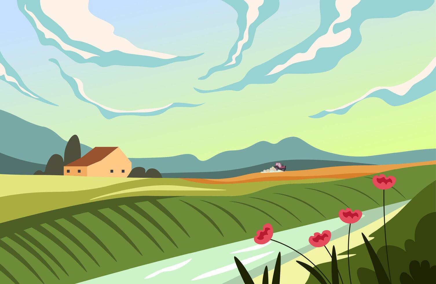 Green Fields and Blue Sky vector