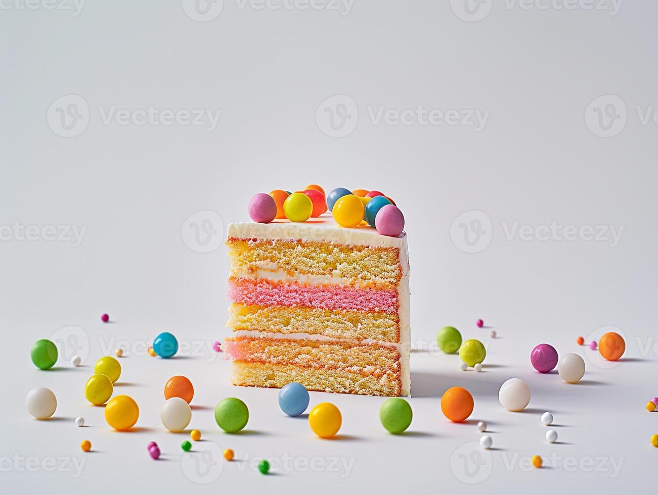 Rainbow cake with layers isolated on white background photo