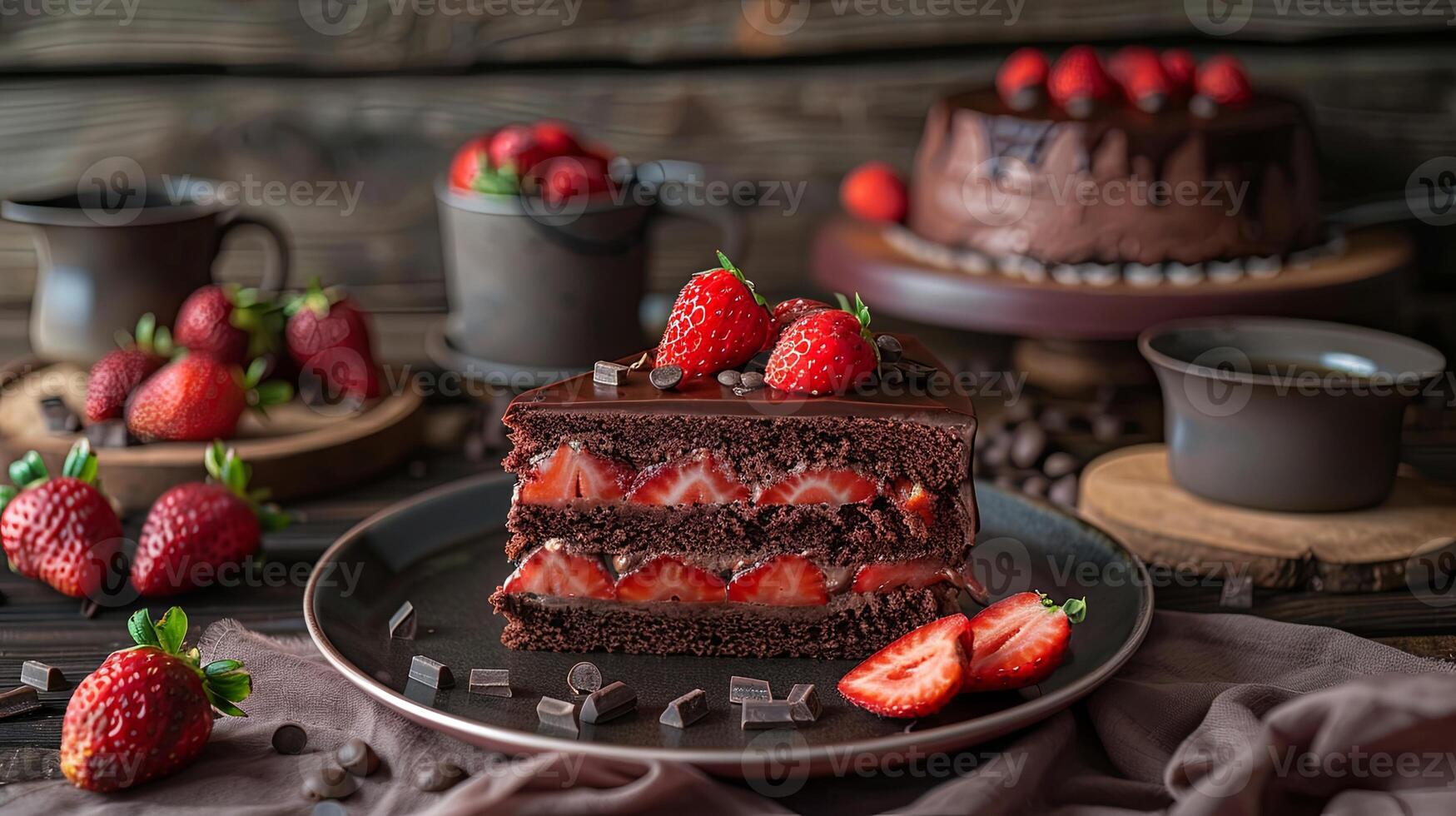 a slice of strawberry chocolate cake on the table photo