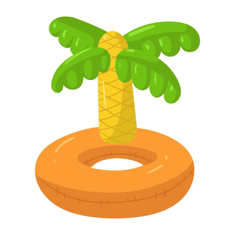 A swimming circle in the form of a palm tree, a large floating inflatable tree with leaves. This orange inflatable pillow float is perfect for a summer themed pool party. Isolated illustration vector