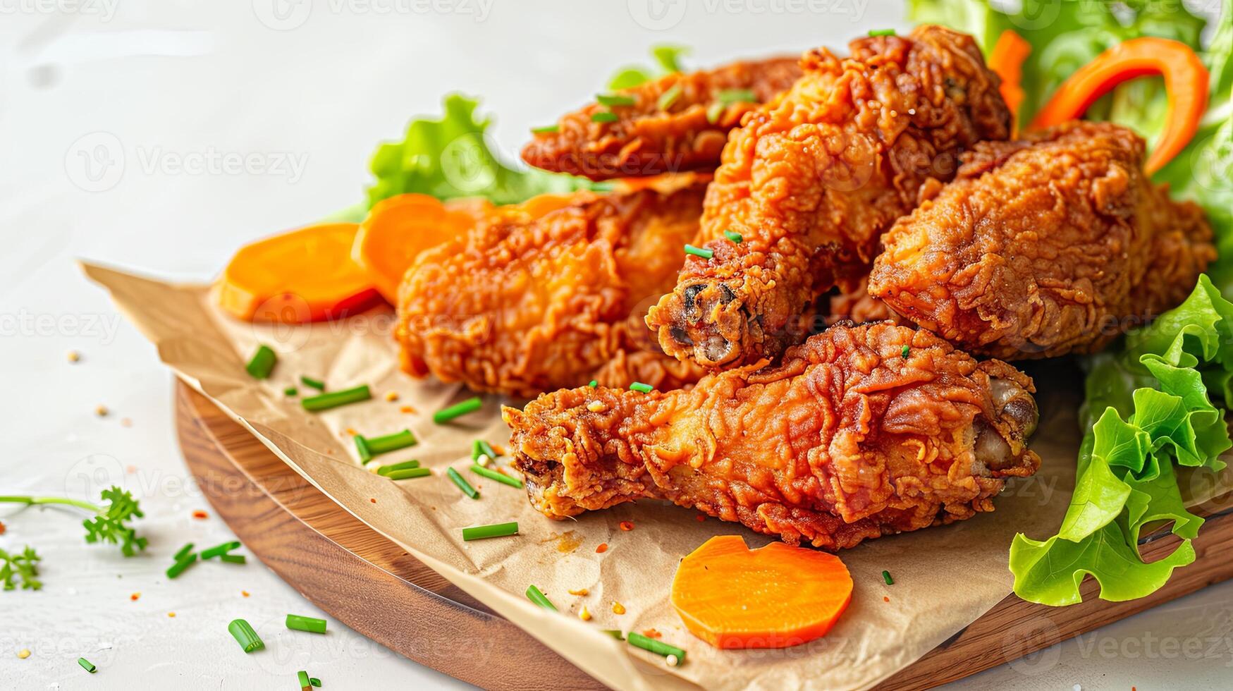 side view of crispy fried chicken on brown paper photo