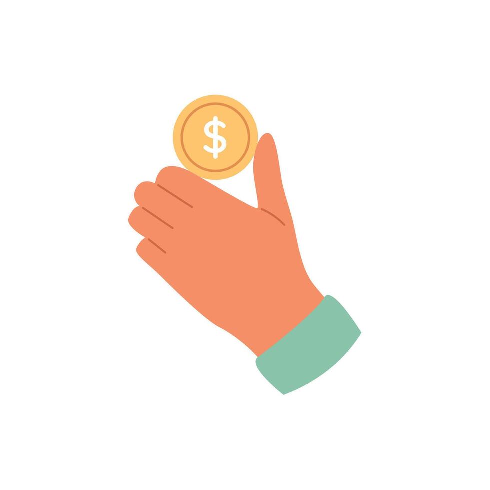 Hand with coin icon. Save money symbol with hand and coin. illustration vector