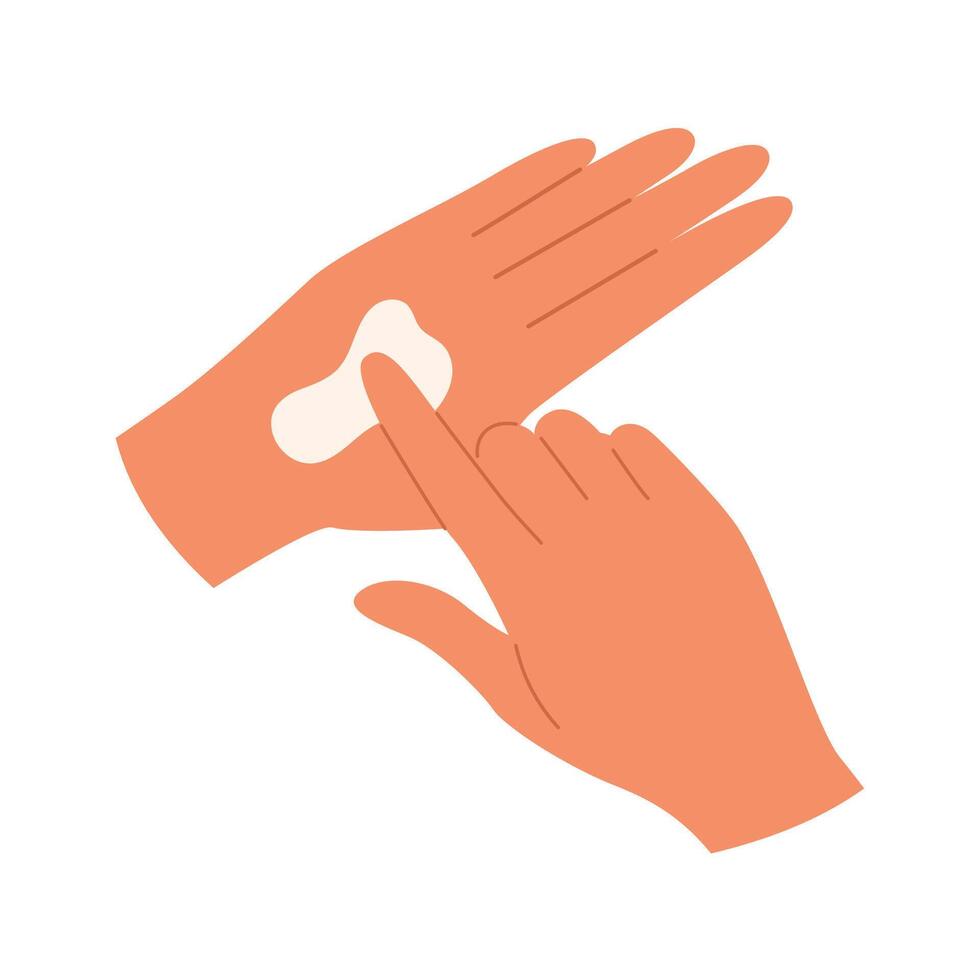 Woman's hand smeared with moisturizing hand cream. Skincare daily routine vector