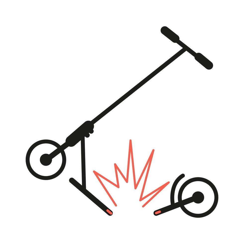 Broken stunt scooter line art minimalistic illustration isolated on white. vector