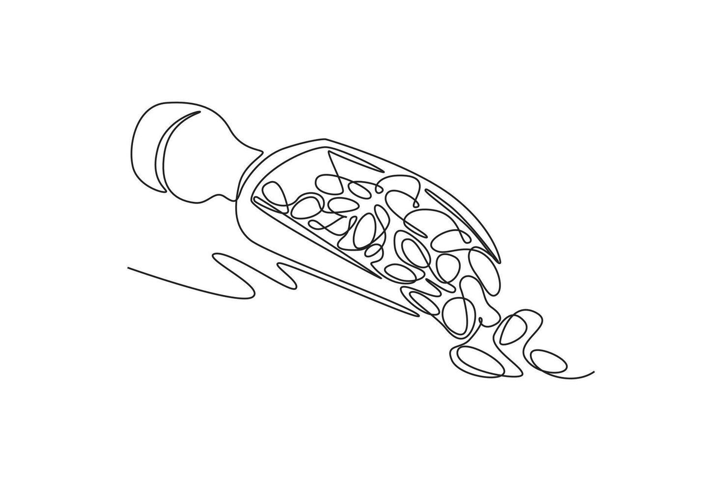 Single one line drawing of pile healthy organic goji berries on seed spoon for orchard logo identity. Fresh gojiberry fruitage for fruit garden icon. Continuous line design graphic illustration vector