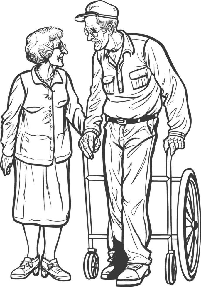 outline illustration for positive activities with elderly black color only vector