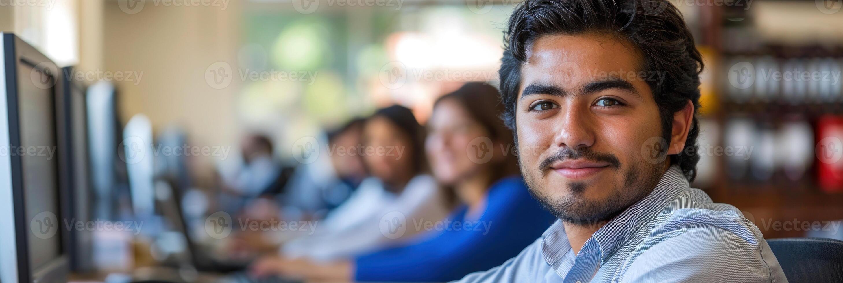 Man Sitting in Front of Computer Monitor photo
