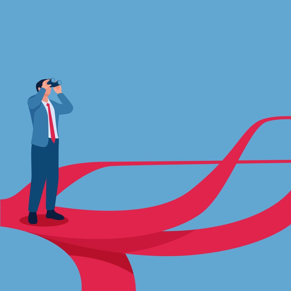 Man looking through a crossroads with many branches, illustration for planning. vector
