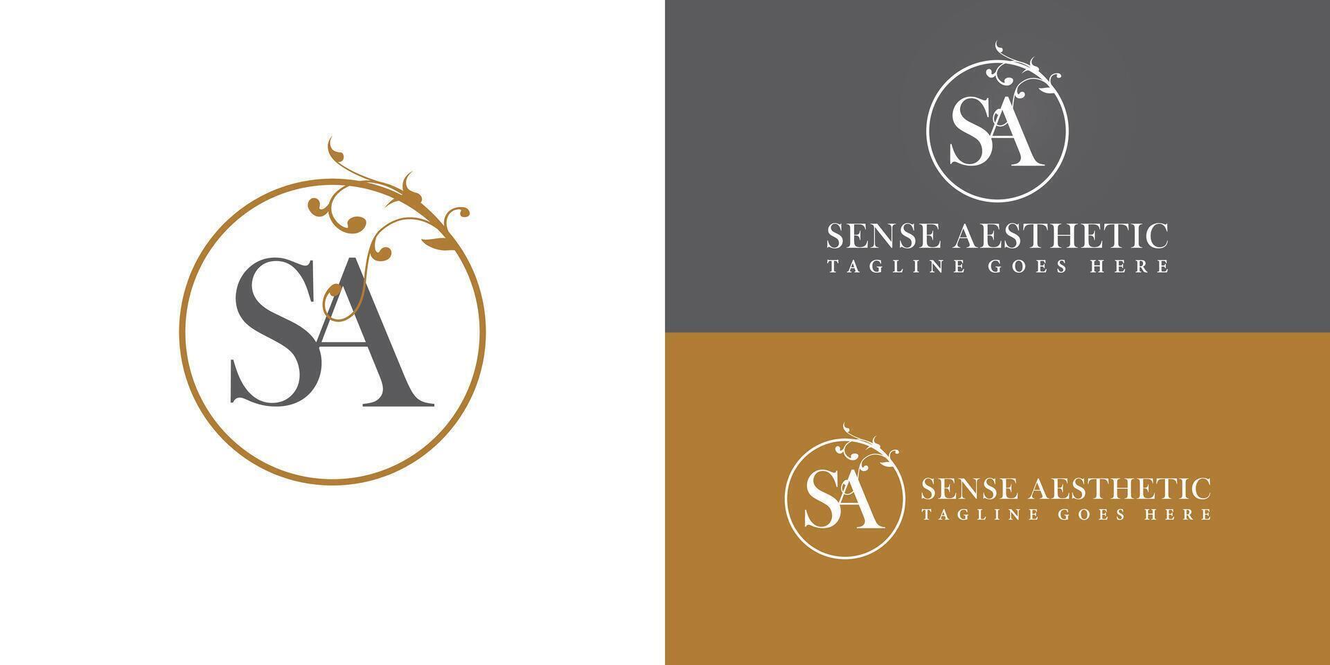 Abstract initial letters SA or AS logo in grey-gold color isolated on multiple background colors. The logo is suitable for medical spa business logo design illustration inspiration templates. vector
