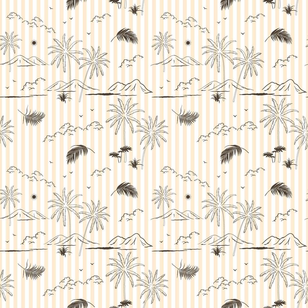 Hand drawn Summer palm beach seamless pattern for decorative,fabric,textile,Hawaiian shirt print,wrapping or wallpaper vector
