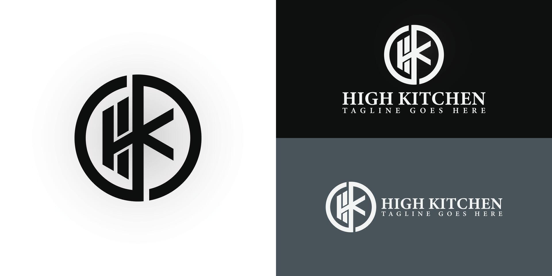 Abstract initial letters HK or KH logo in black color isolated on multiple background colors. The logo is suitable for commercial rental kitchen logo design illustration inspiration templates. vector