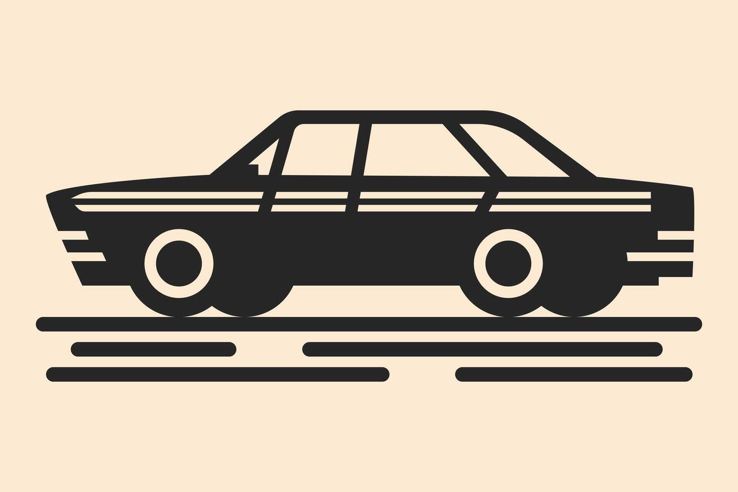 black classic sedan car icon on a beige background. vector
