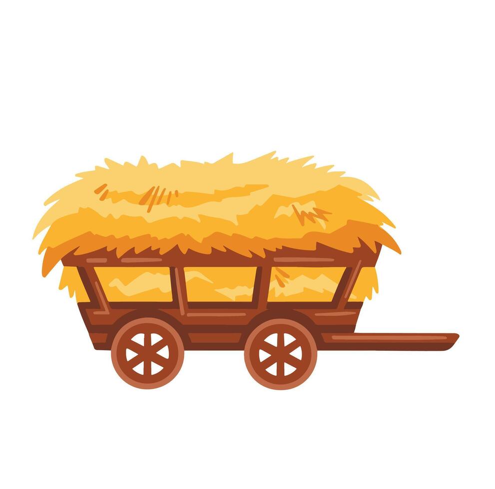 Wooden cart with hay color symbol. illustration vector