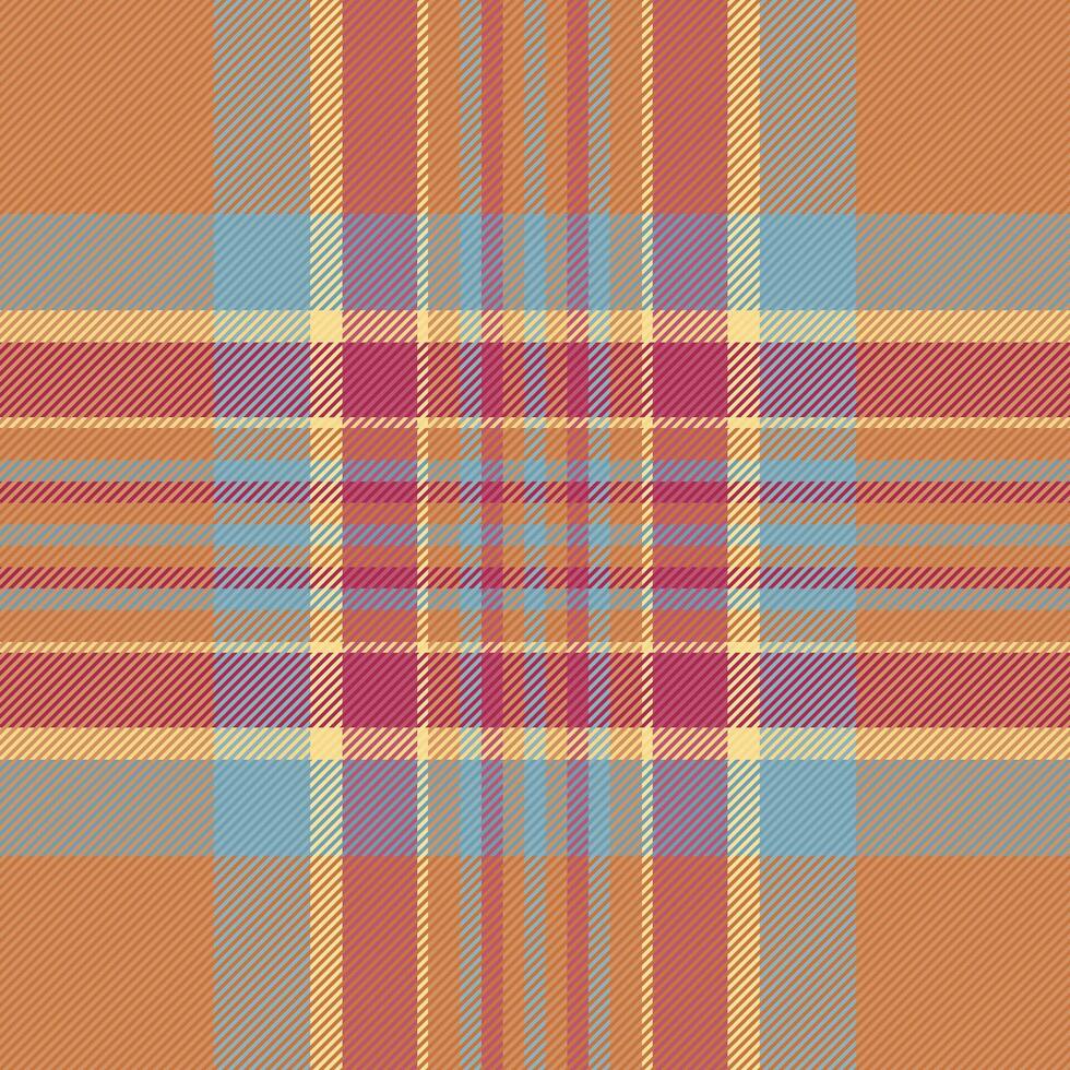 Screen pattern check background, mix plaid seamless. Wool textile fabric tartan texture in orange and red colors. vector