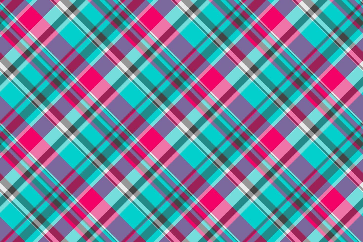 Custom tartan check texture, retail plaid seamless pattern. Coat fabric background textile in teal and pink colors. vector