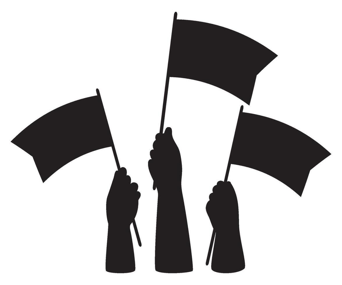 Hands with flags. Isolated black silhouette hand drawing. vector