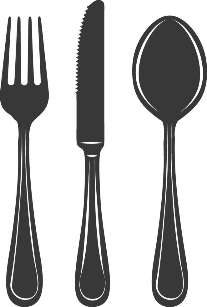silhouette cutlery with fork spoon knife black color only vector