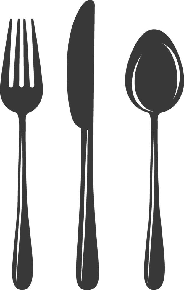 silhouette cutlery with fork spoon knife black color only vector