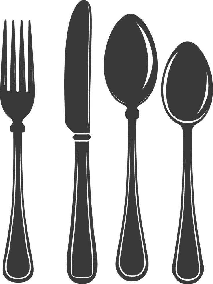 silhouette cutlery with fork spoon knife black color only vector