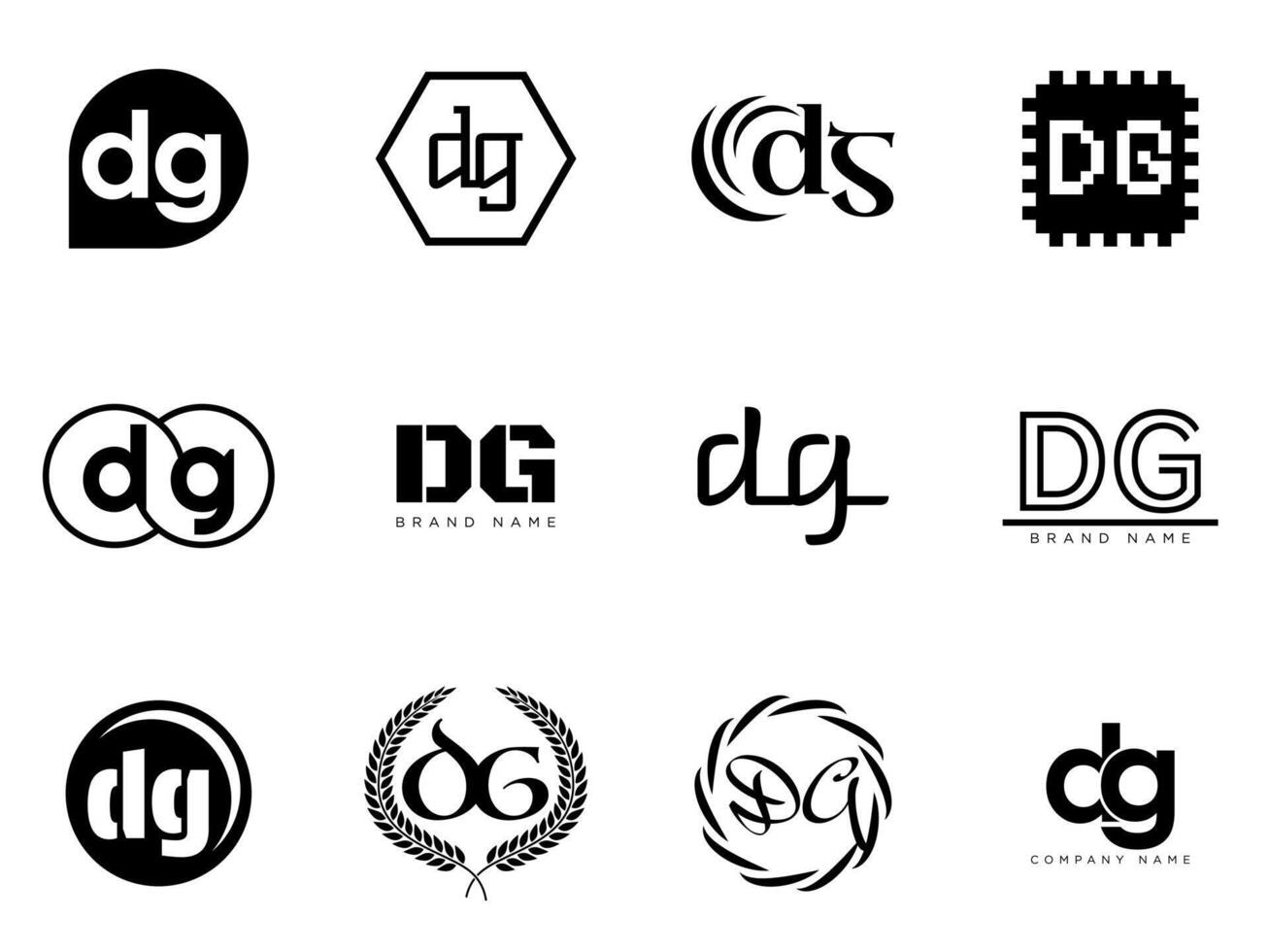 DG logo company template. Letter d and g logotype. Set different classic serif lettering and modern bold text with design elements. Initial font typography. vector