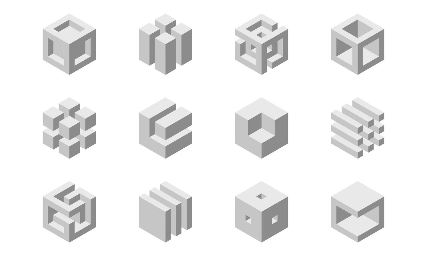 Cube logo, geometric design. Box logotype company, trendy tech emblem in pixel style. vector