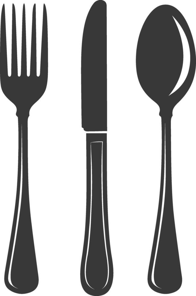 silhouette cutlery with fork spoon knife black color only vector