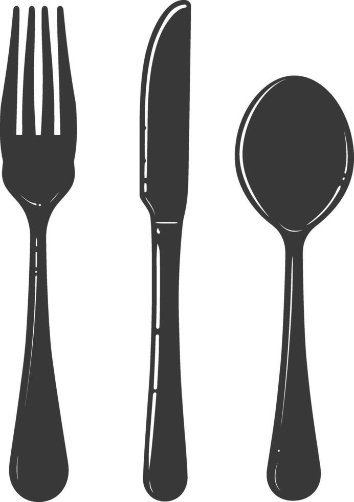 silhouette cutlery with fork spoon knife black color only vector