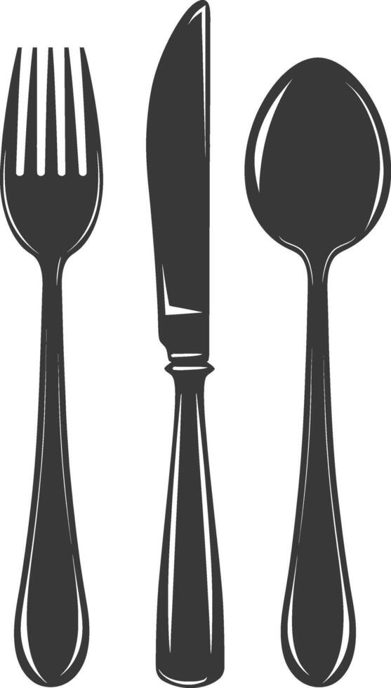 silhouette cutlery with fork spoon knife black color only vector