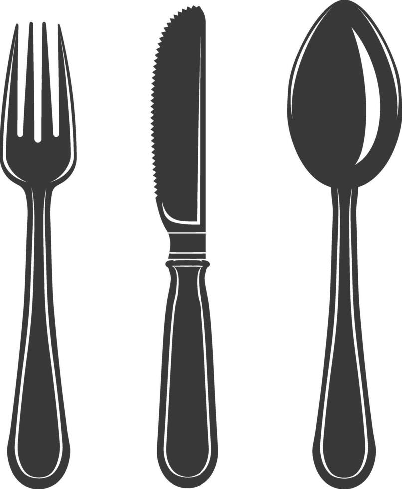 silhouette cutlery with fork spoon knife black color only vector