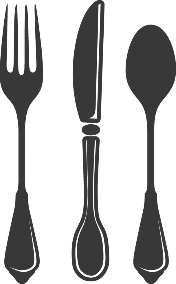 silhouette cutlery with fork spoon knife black color only vector