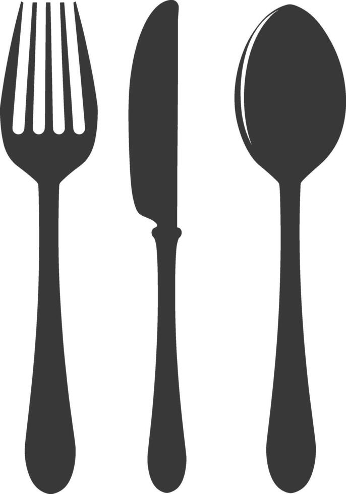 silhouette cutlery with fork spoon knife black color only vector