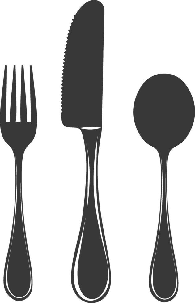 silhouette cutlery with fork spoon knife black color only vector