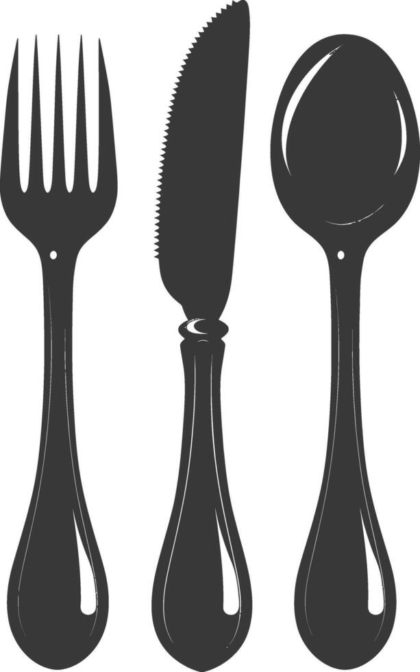silhouette cutlery with fork spoon knife black color only vector