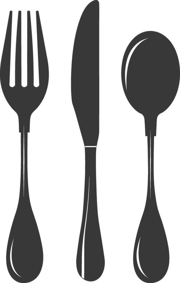 silhouette cutlery with fork spoon knife black color only vector